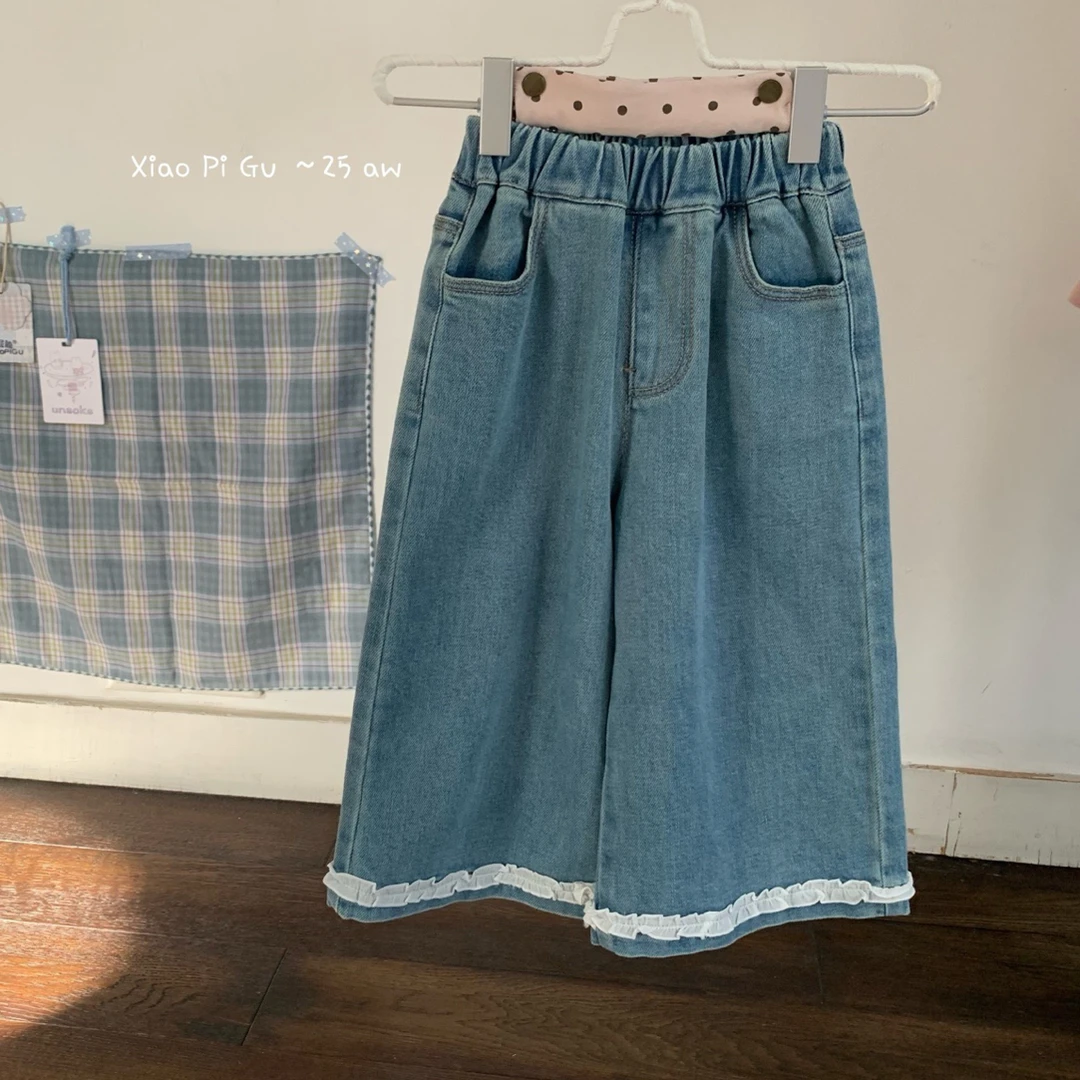 小屁股儿童牛仔裤25秋季新款女童小童直筒裤洋气百搭舒适蕾丝边