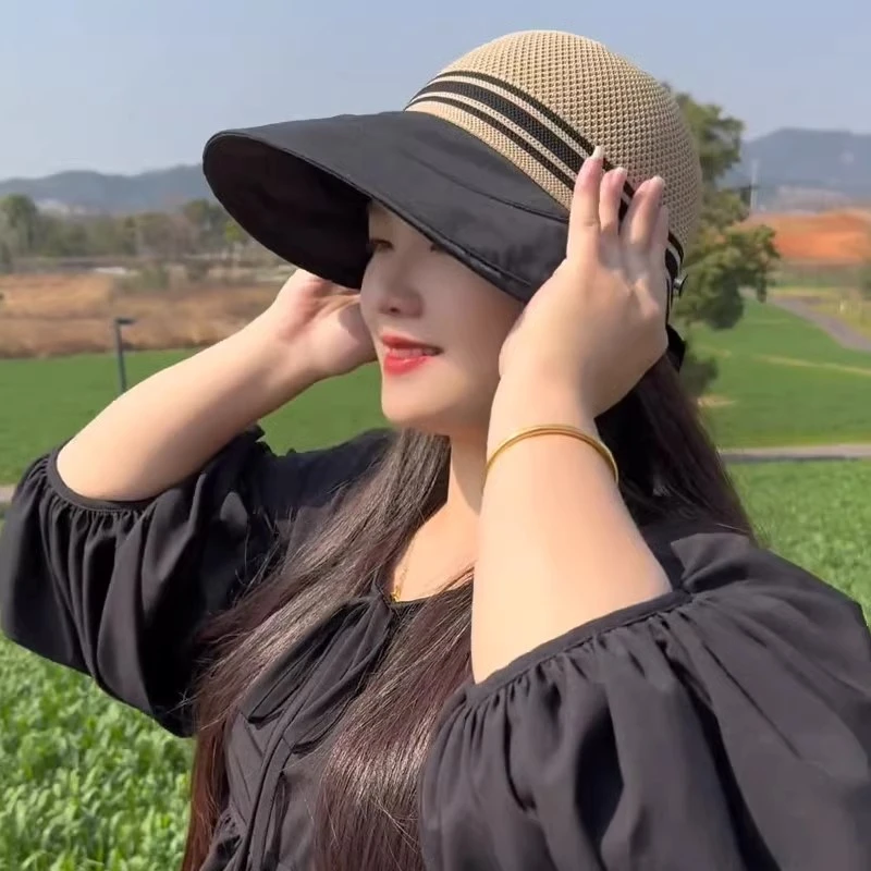 宽檐鸭舌帽子女夏季大帽檐编织韩版渔夫帽夏季防晒大檐女士渔夫帽