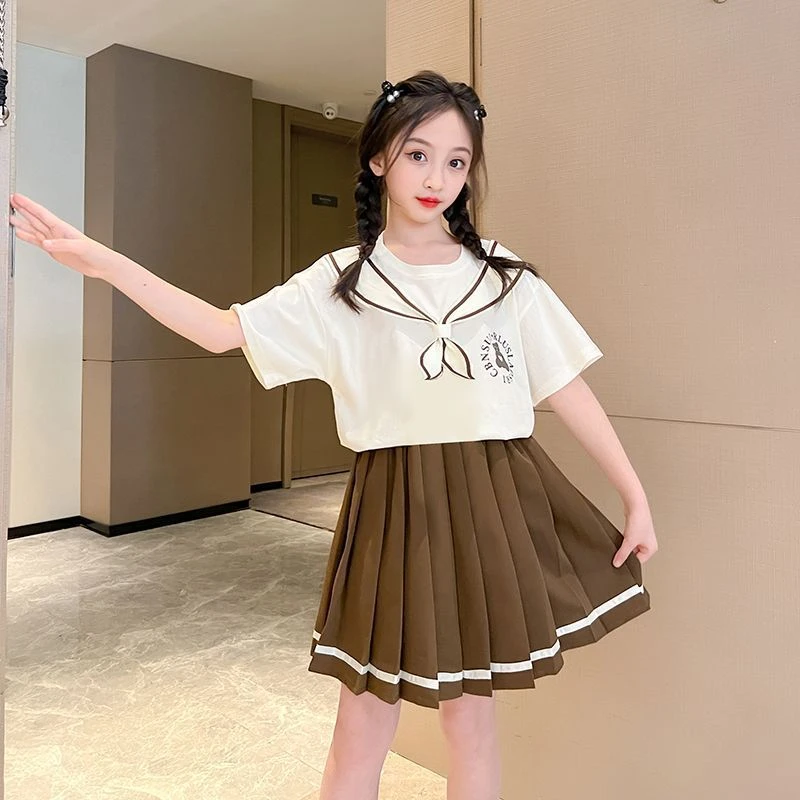 女童夏季新款两件套时髦洋气套装中大童女孩短袖短裙裙子夏装裙