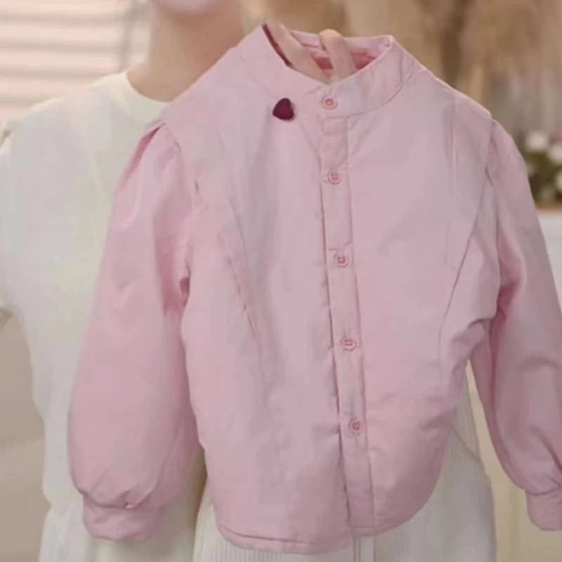 （现货）2024冬季女童淡粉色百搭时尚棉服夹棉小棉袄24107