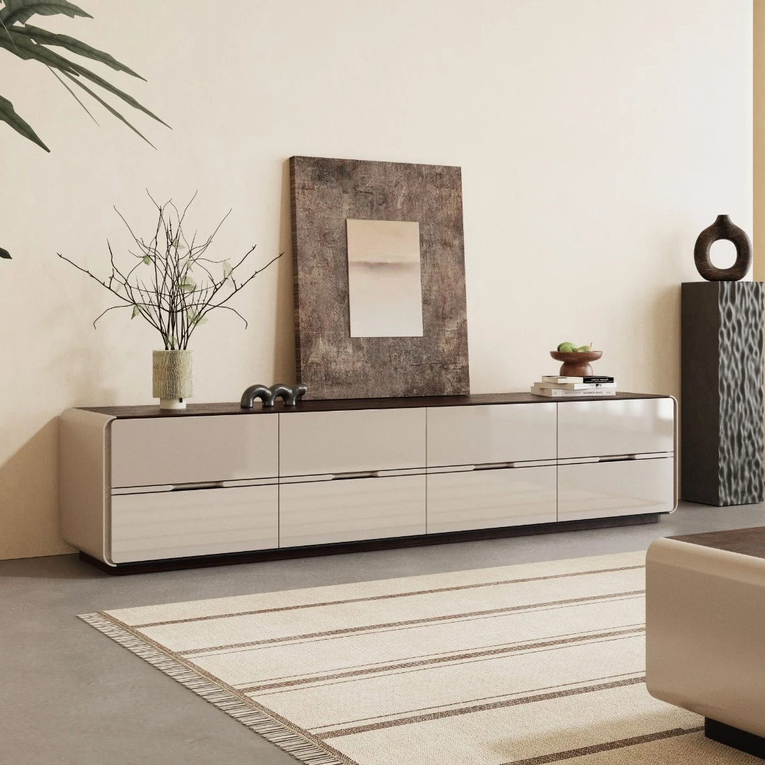 意式极简电视柜客厅家用落地地柜烤漆收纳柜轻奢高级感靠墙储物柜