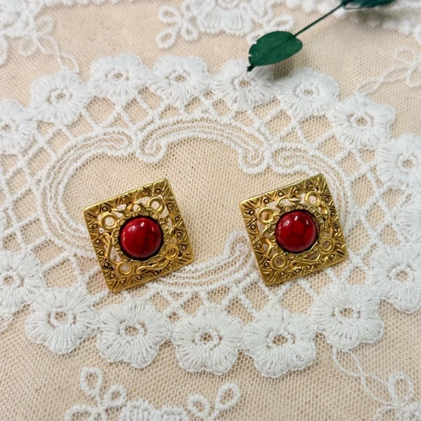 铜合金耳饰 【六六中古】孤品复古精美耳钉th7651