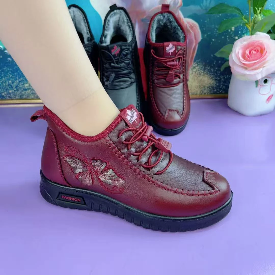 纯色棉鞋加绒保暖舒适百搭平底妈妈鞋