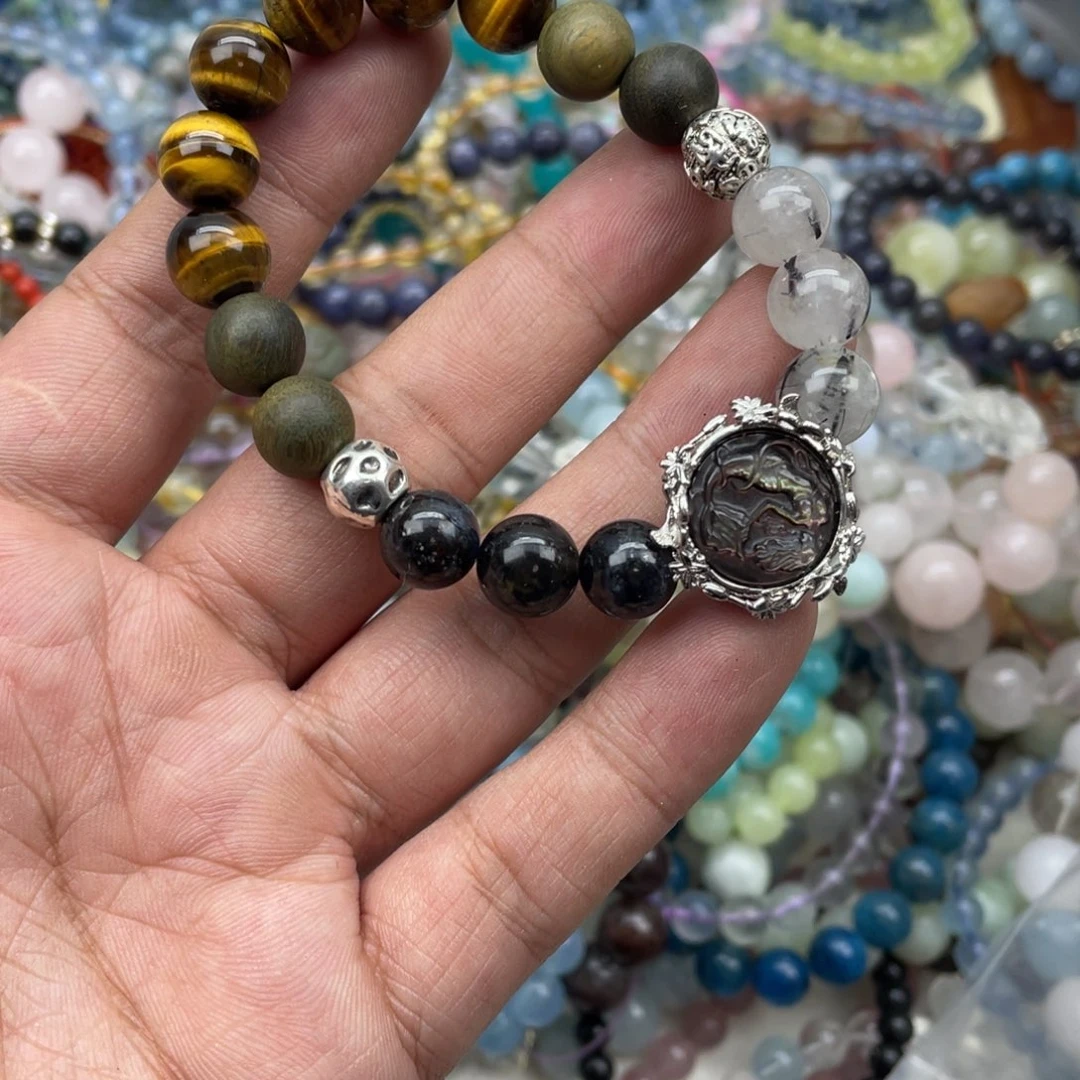 银S925镶嵌手链烟晶