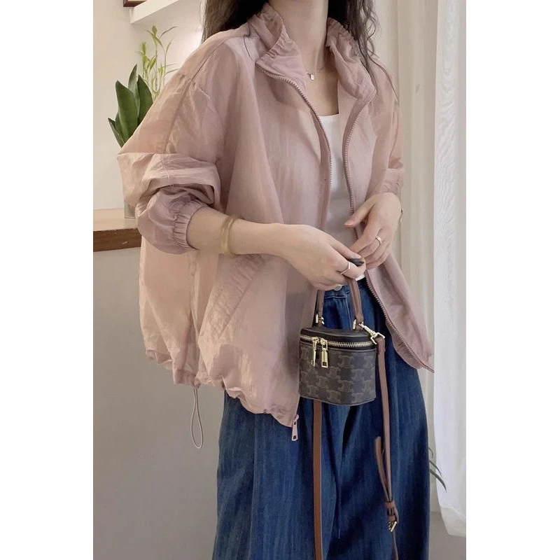 薄款防晒上衣女2025春夏新款时尚慵懒风宽松拉链立领长袖休闲外套