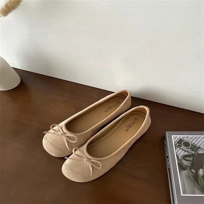 法式时尚懒人百搭奶奶鞋2024夏秋季新款瓢鞋蝴蝶结平底绒面单鞋女