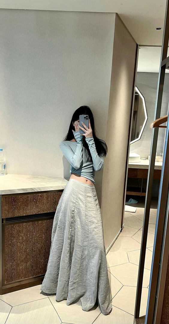 韩系慵懒风长袖薄款T恤2025夏季新款微透防晒罩衫上衣百搭半身裙