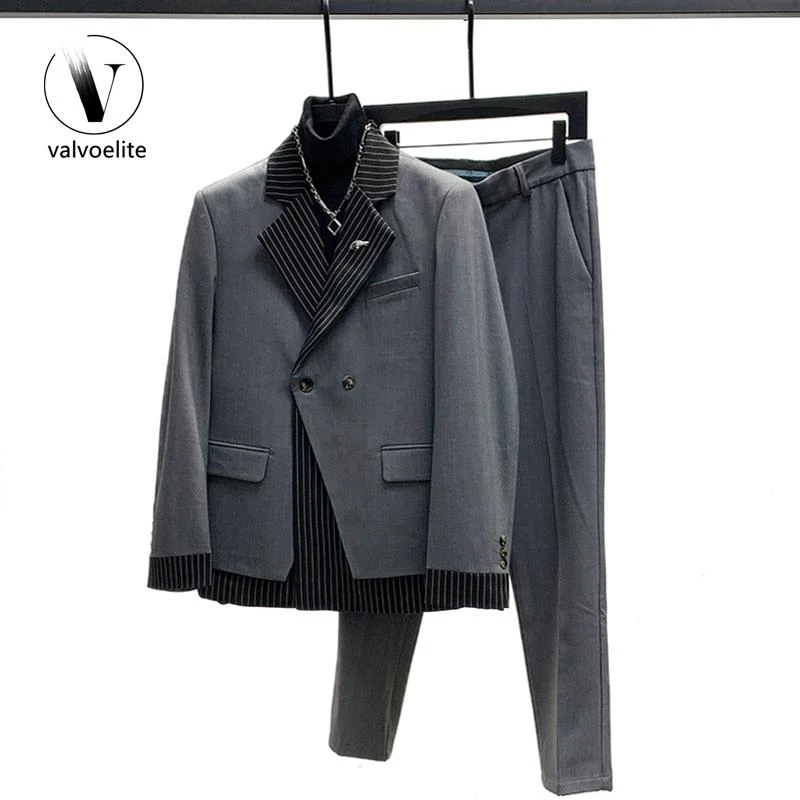 VALVOELITE休闲假两件外套男时尚2025秋季痞帅修身西服裤子套装潮