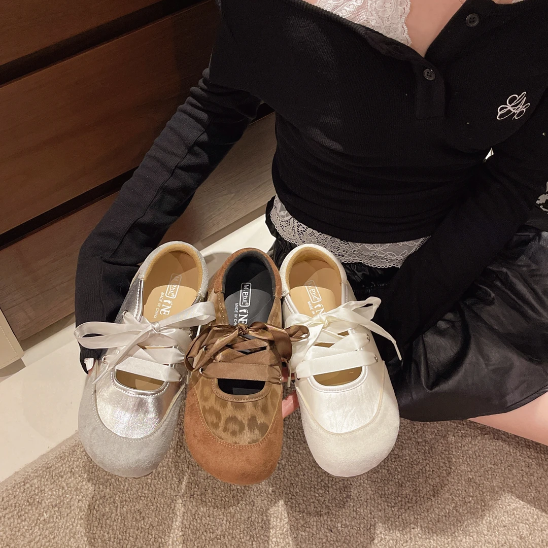 法式蝴蝶结绸缎鞋带芭蕾舞鞋女平底玛丽珍鞋软底舒适百搭单鞋浅口