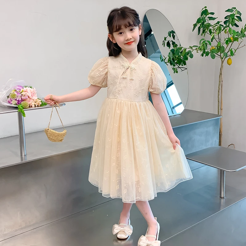 女大童洋气夏装裙子女童中国风连衣裙2025夏季新款儿童短袖公主裙