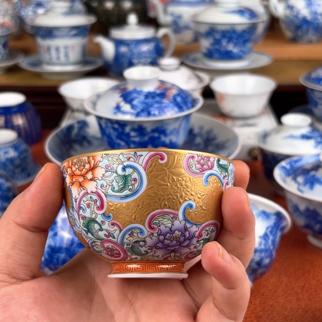 万花堆金 景德镇纯手工手绘主人杯