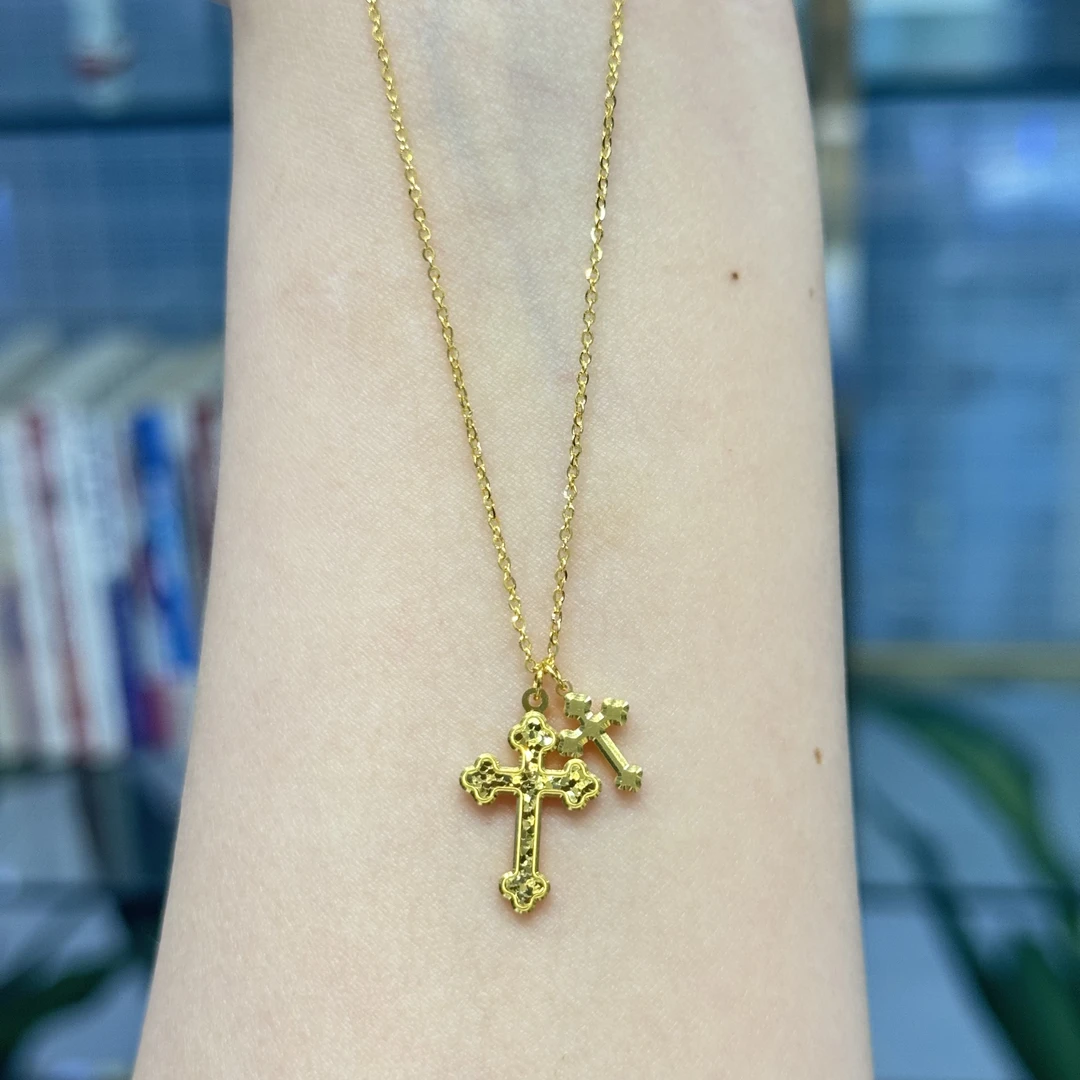 XQ【双十字架套链】足金999精工5G/815