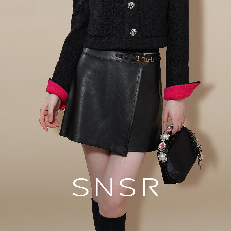SNSR/圣妮思25秋季新款显瘦不规则设计感A字皮裙裙裤S23C025QK610