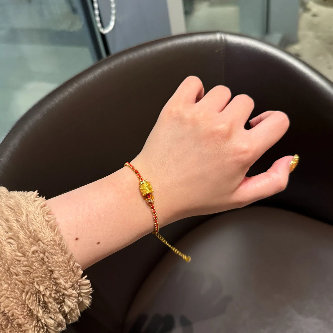 铜合金手链 【时来运转】路路通小蛮腰跑环手绳本命年红绳手链