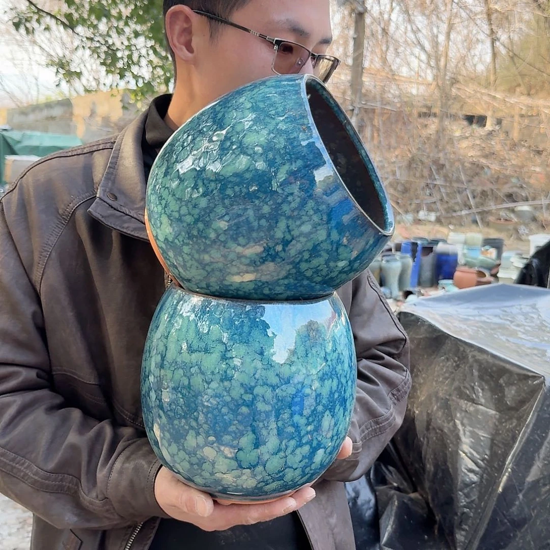 紫砂花盆口16高20（两个蛋壳雪花绿