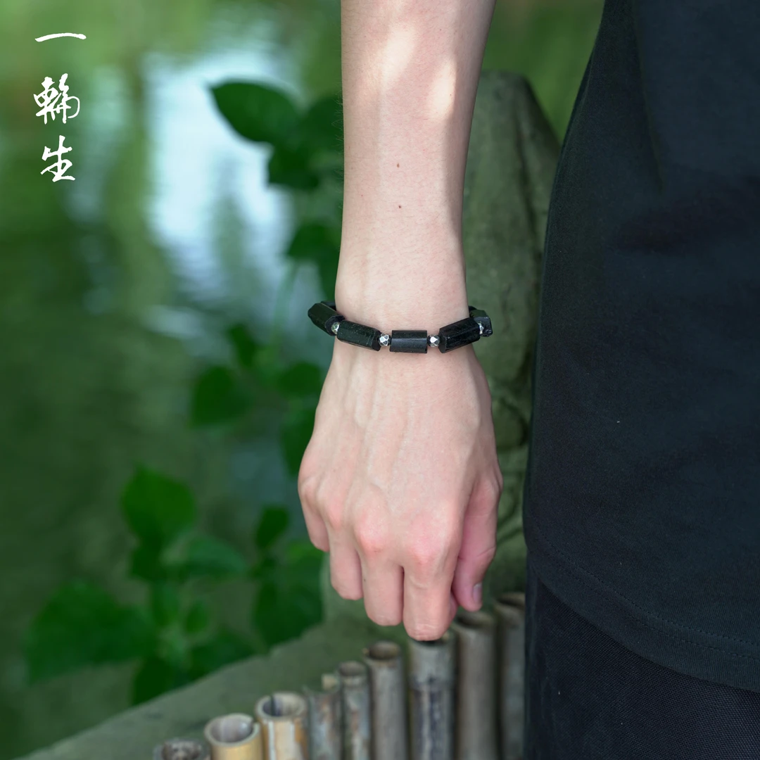 天然黑碧玺手串男女同款黑武士手链高级感守护手串黑碧玺原石手串