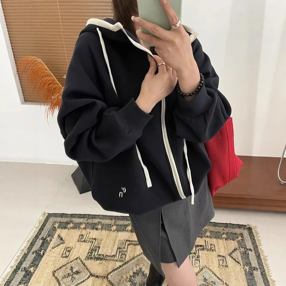 韩版时尚百搭宽松显瘦连帽拉链卫衣外套女休闲上衣潮2025秋季新款