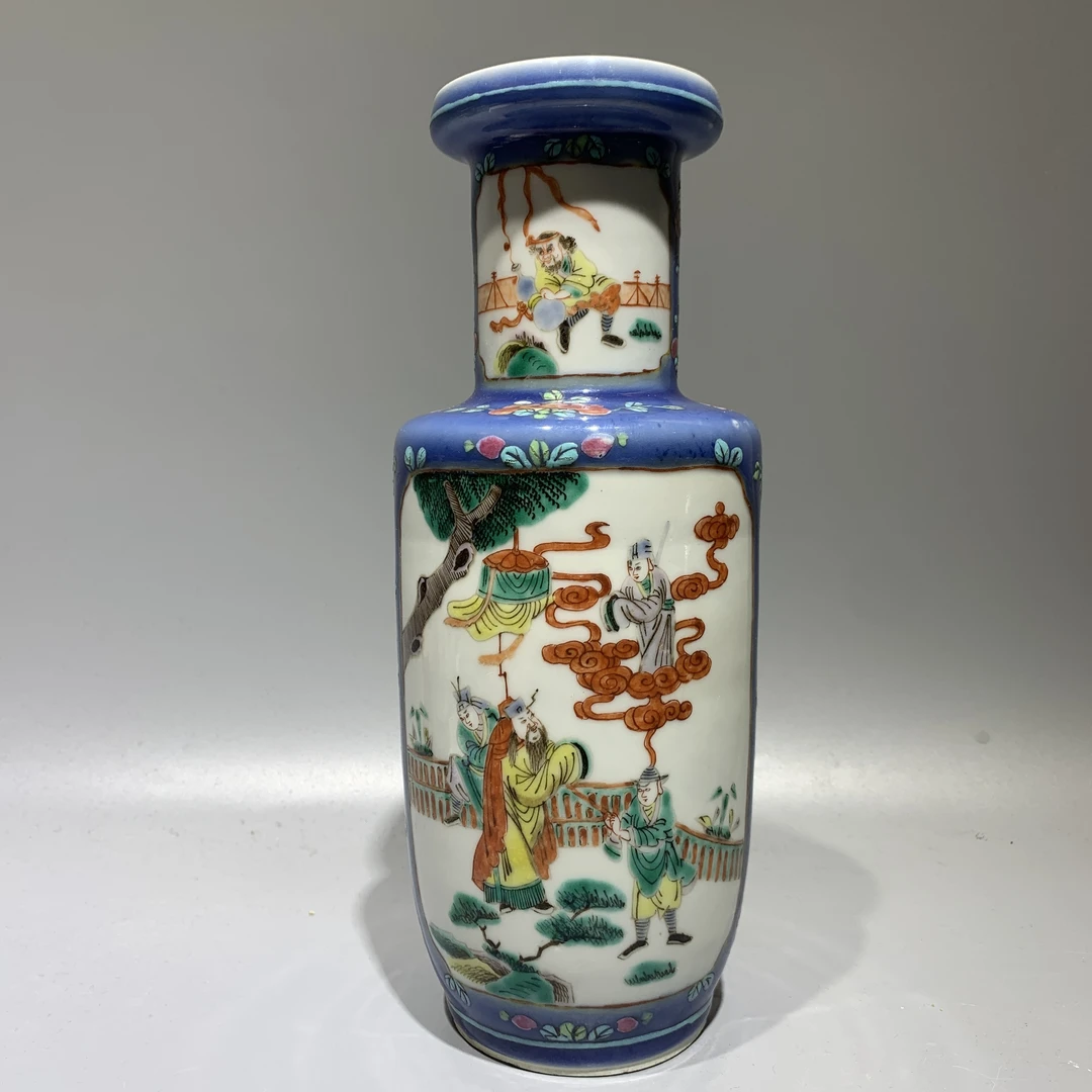 S002046.清光绪•蓝釉五彩棒槌瓶【古董收藏】