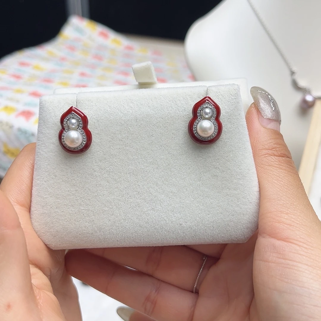 银S925镶嵌淡水珍珠耳饰