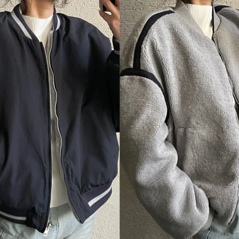 【 雨•美 推荐 】4324黑蓝色两面穿休闲百搭棒球服