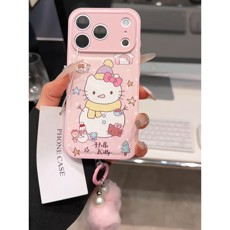 雪人KT适用苹果17pro手机壳16PM可爱肤感皮纹防摔华为p80小米17女