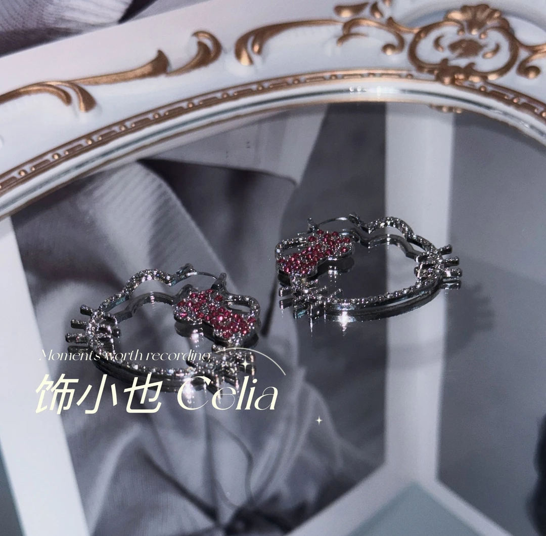 合金合成锆石耳饰 "PINK Kitty"少女风耳坠