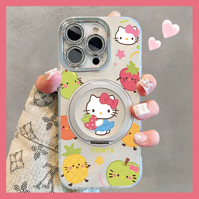 夏日可爱水果凯蒂猫适用苹果16promax手机壳磁吸支点壳15pro卡通i