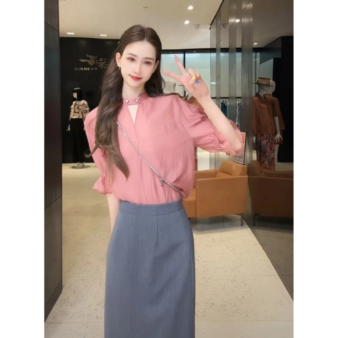 GIRDEAR/哥弟春夏肌理感百搭衬衣新款舒适花瓣袖衬衫T恤130016