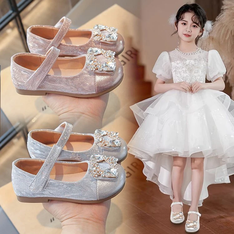 女童皮鞋2025夏季新款儿童公主洋气宝宝鞋软底水晶鞋女孩时尚单鞋