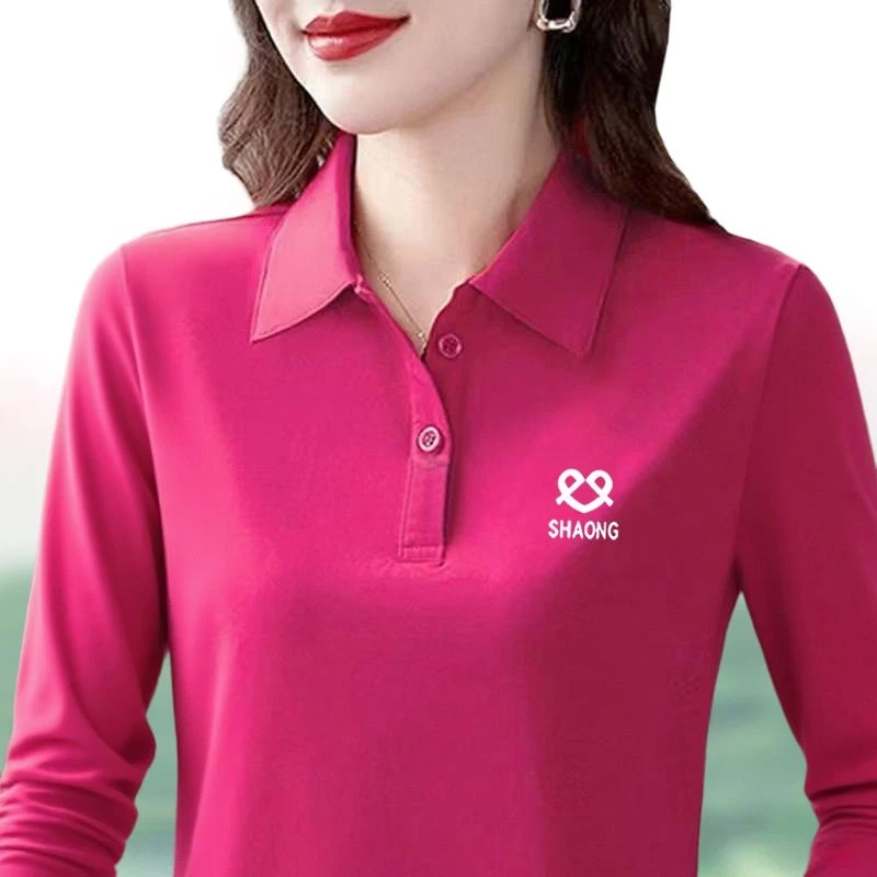 纯棉长袖t恤女春秋2025新款时尚气质妈妈polo衫休闲百搭翻领上衣