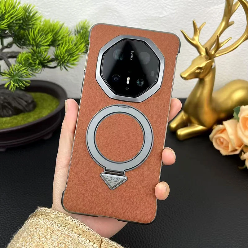 适用华为Mate70rs手机壳新款真皮磁吸无线充电支架设计超薄保护壳