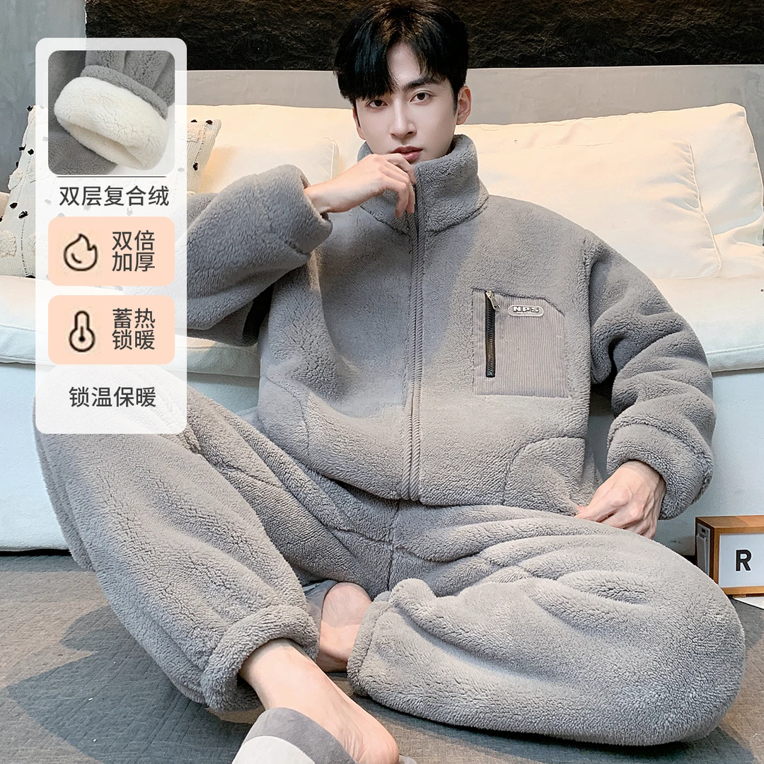 【巨保暖！双层复合绒】可外穿男士法兰绒家居服秋冬雪花绒保暖睡衣