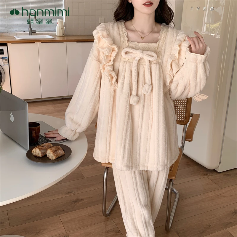【韩蜜蜜】珊瑚绒睡衣女款冬季加绒加厚保暖秋冬款家居服HMM-K89321