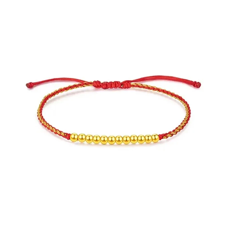 【小琪金选】 卡2m足金999小金珠红绳手串