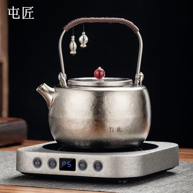 高档全纯钛烧水壶保温电陶炉煮水养生茶具提梁家用泡茶壶明火加热