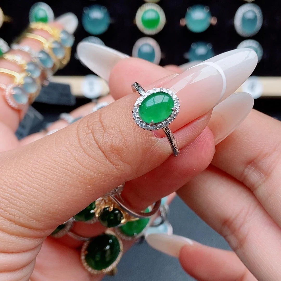 翡翠戒指银S925镶嵌85574