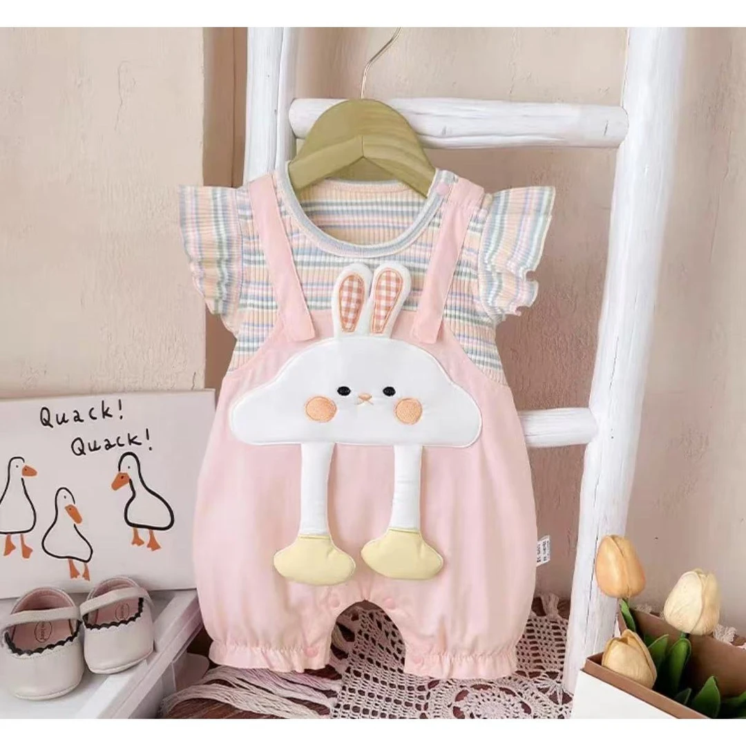 夏季新款连体衣女宝宝飞袖超萌可爱哈衣新生儿夏天薄款满月外出服