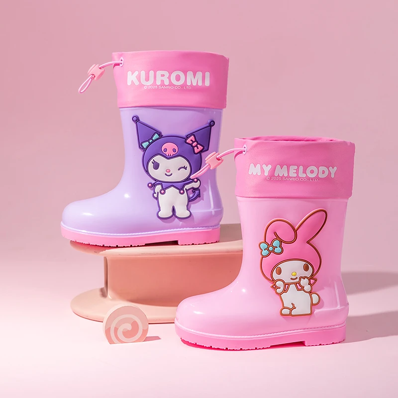三丽鸥中筒雨鞋儿童卡通库洛米夏季防滑耐磨软底幼儿园小孩雨靴女