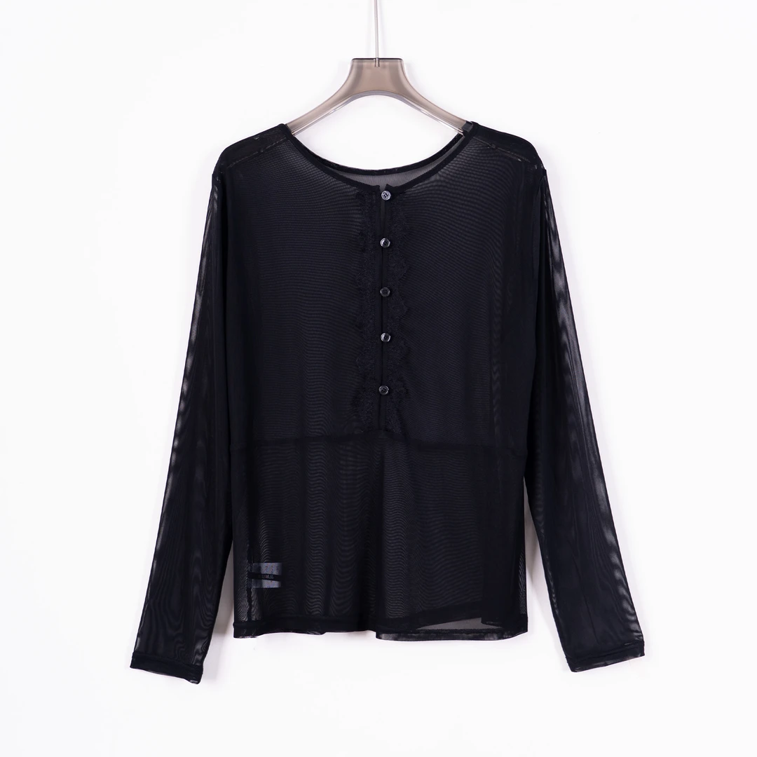 PS250568夏新小众设计时尚百搭短袖T恤上衣蕾丝拼接网纱舒适防晒