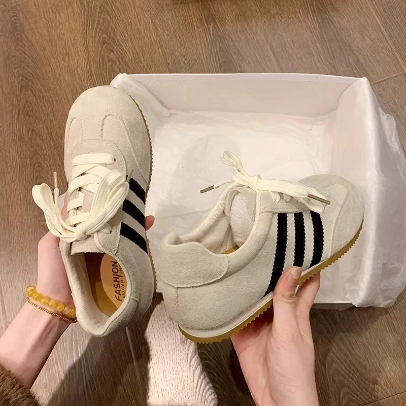 复古轻便德训鞋女2025春季新款百搭红色运动休闲鞋平底板鞋