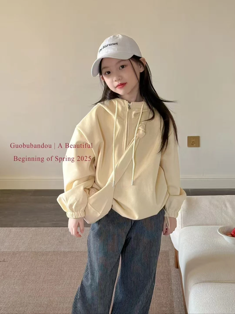 2025春季新款女童大童洋气时尚韩系慵懒风宽松连帽上衣-68013