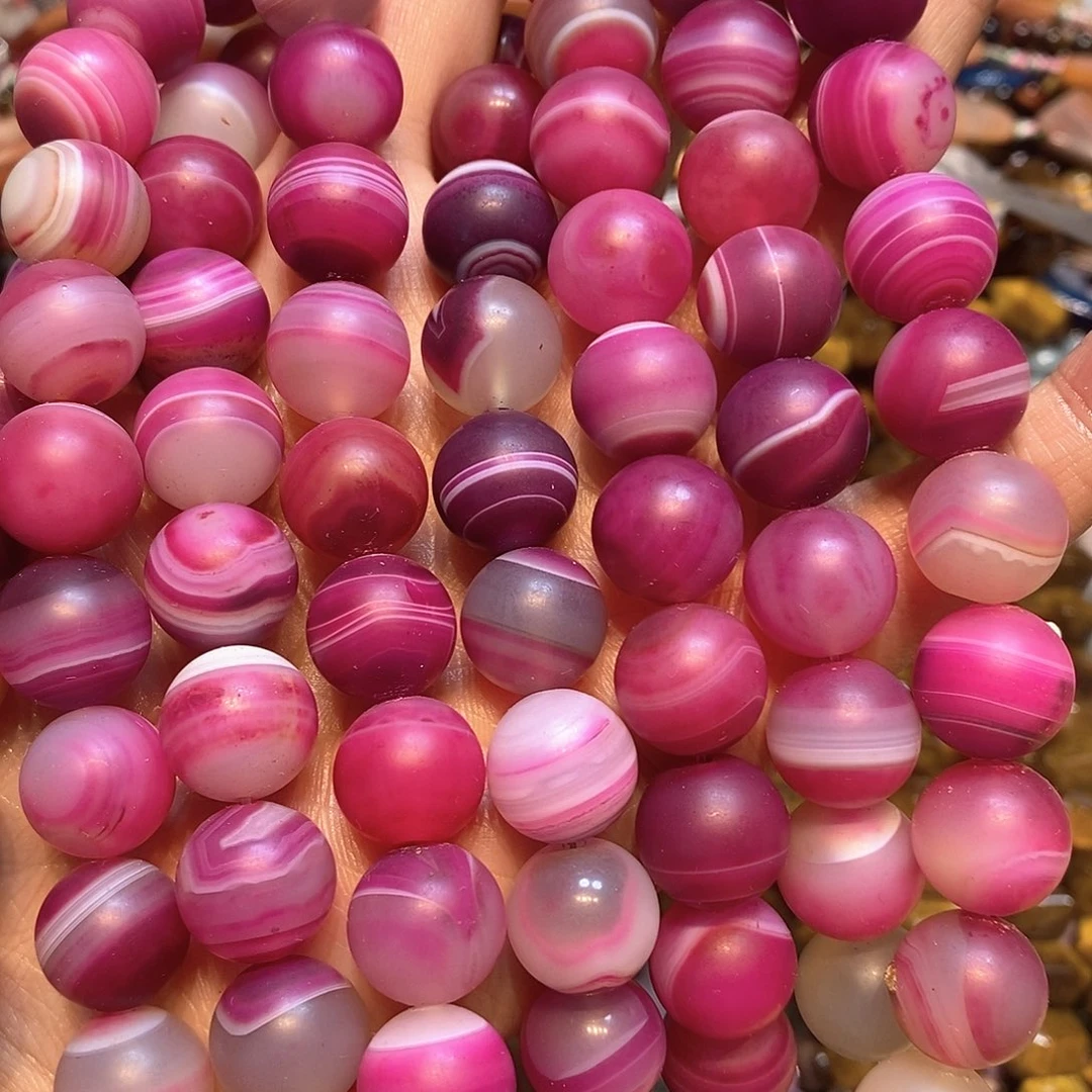 玛瑙/玉髓未镶嵌珠宝半成品14mm玫红线条玛瑙一条