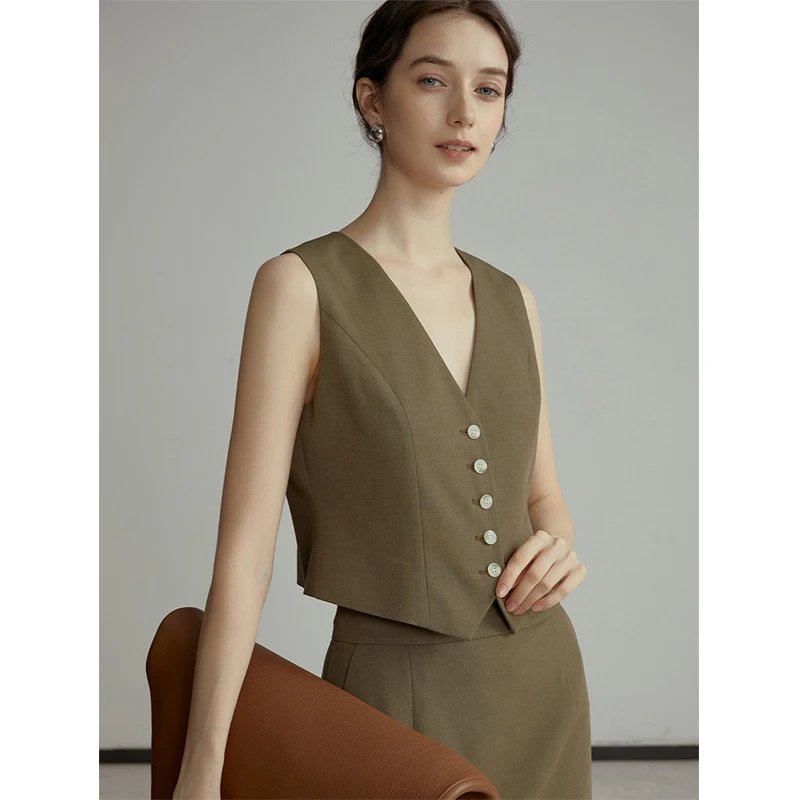 断码折扣| 布朗冰咖 轻熟通勤无袖套裙MSCHW0440+MSCHQ0444