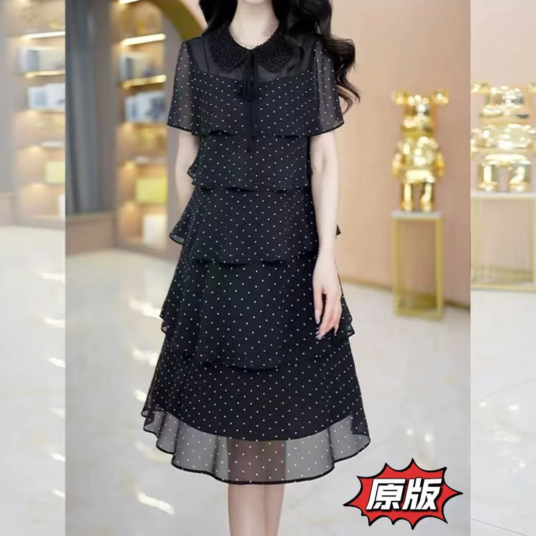高档轻羽丝时尚女装连衣裙2025夏季新款显瘦遮肉洋气轻奢减龄裙子
