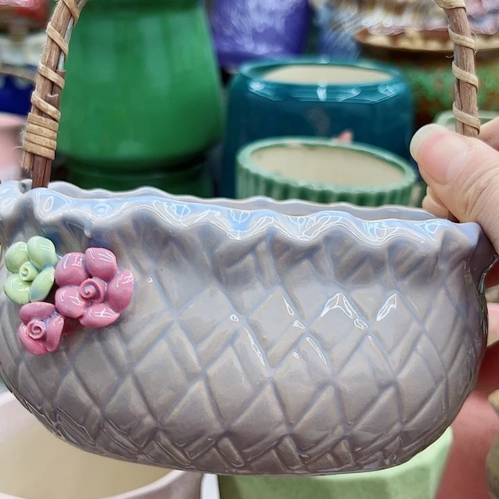 多肉绿植陶瓷花盆9.9包邮，有孔