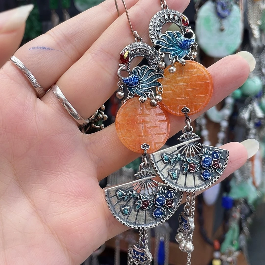 素***素翡翠银S925镶嵌耳饰948jjnb