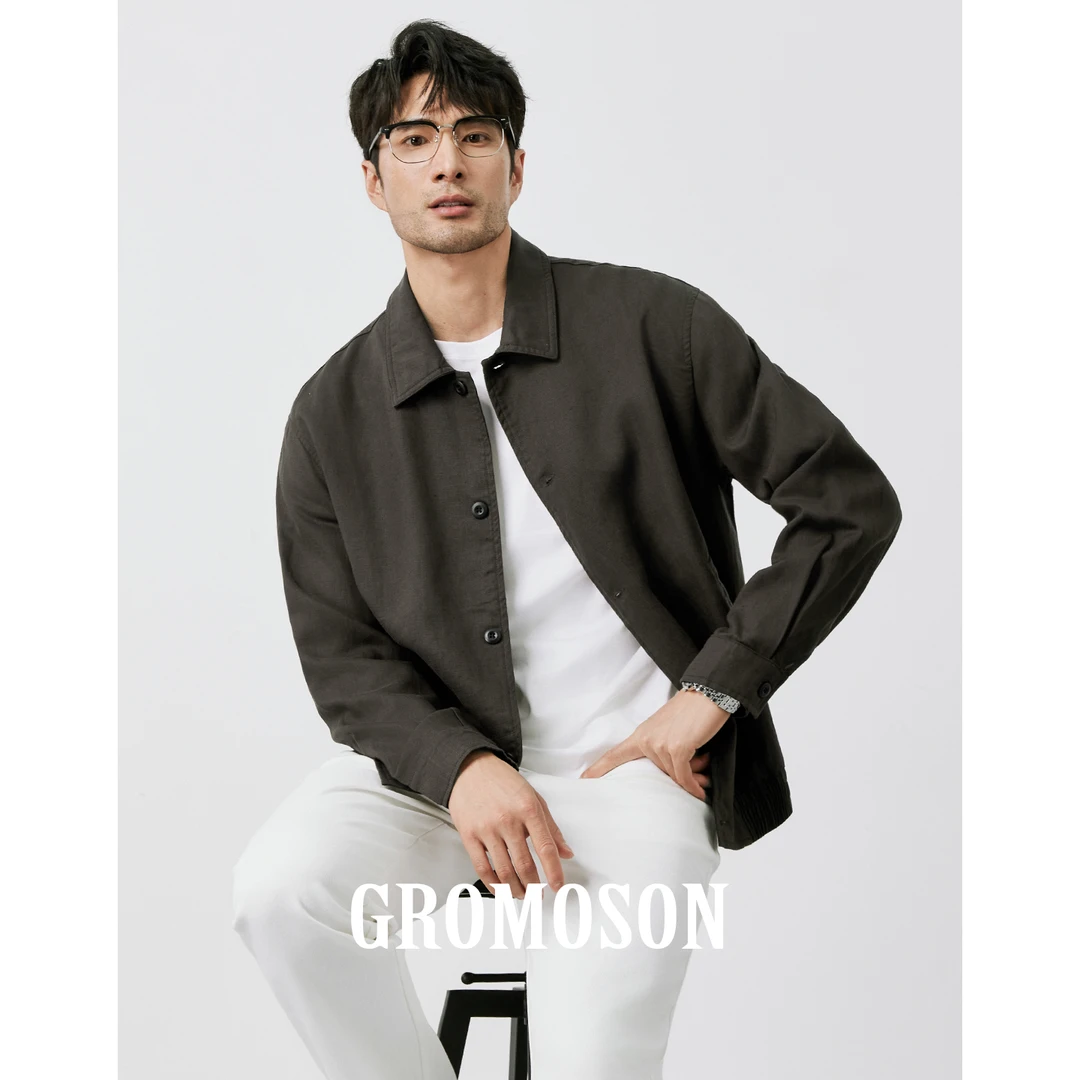 意式老钱风 秋季高端亚麻通勤工装外套男士痞帅翻领休闲短款夹克