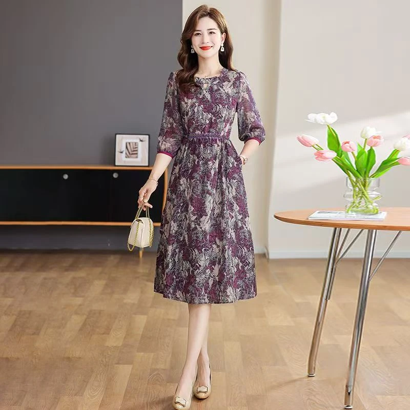 10641-洋气妈妈连衣裙夏季新款气质显瘦中长款爆款大摆裙【A仓】