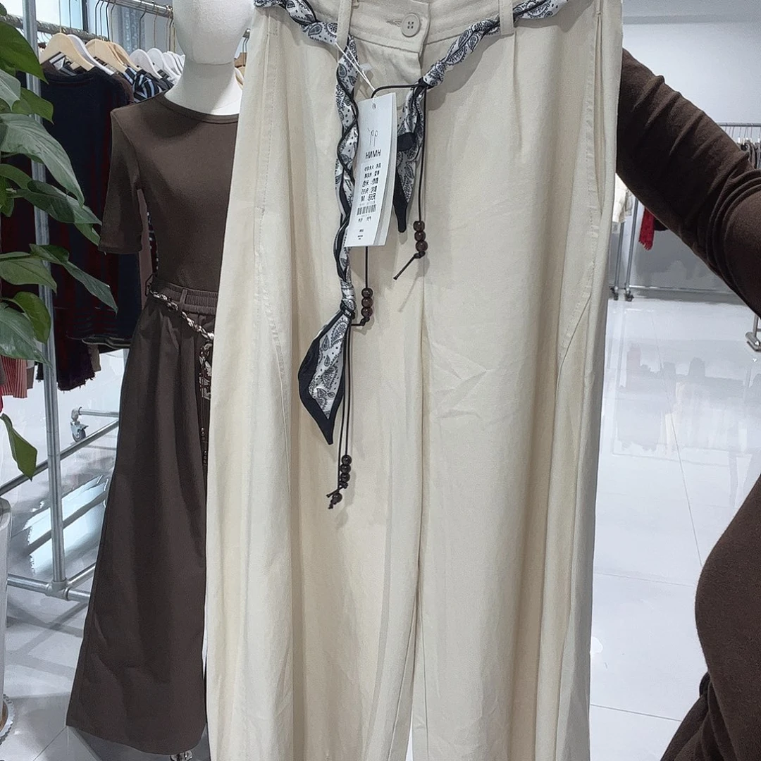 米色xl 带腰带长裤女士