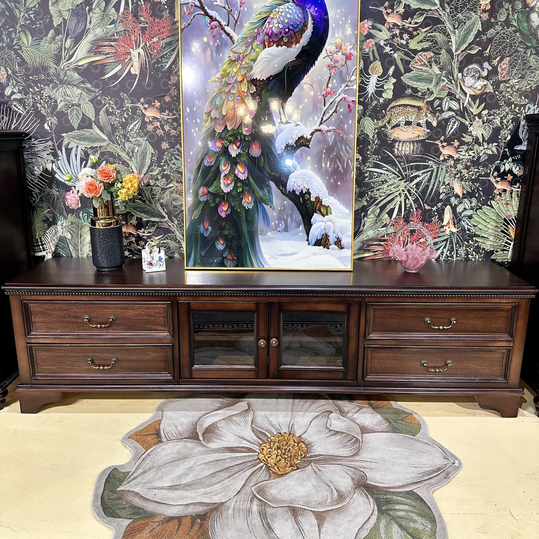 【皇家壹号】美式家具复古胡桃色家用实木客厅卧室简约电视柜双门